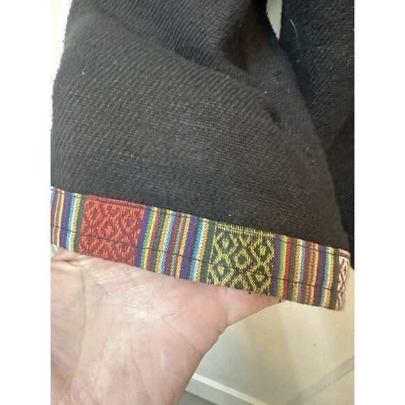VTG Peruvian Black Cotton Jacket Colorful Trim Made In Nepal Measures Large - Picture 7 of 7